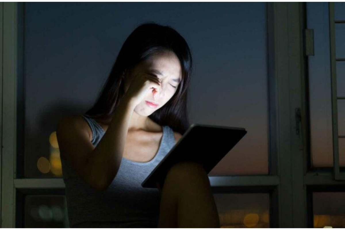 Woman suffering from digital eye strain